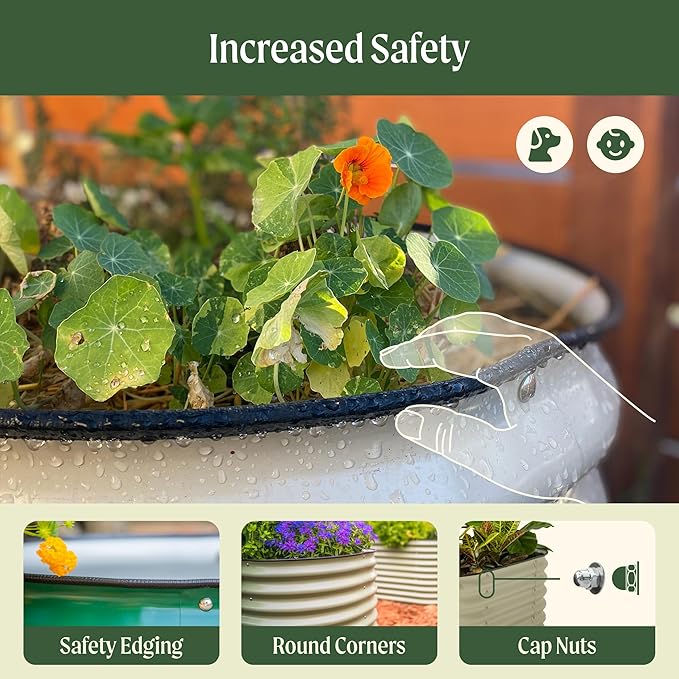 Vego garden 32" Extra Tall Raised Garden Bed Kits, 9 in 1 Modular Raised Planter Box for Vegetables Flowers Fruits Oval Metal Raised Garden Bed, Terra Cotta-Ruum Studio Home