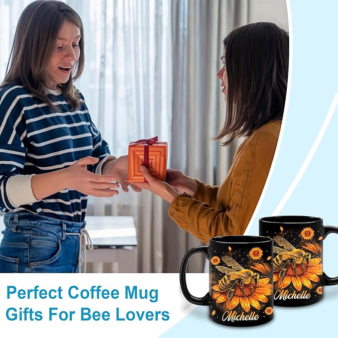 Hyturtle Personalized Sunflower Bee Mug - Bee Keeper Gifts For Women Lovers Teacher - Honey Gifts For Beekeeper Farmer On Birthday - Queen Honeycomb Decor - Custom Coffee Cup Ceramic Mug 11 Oz 15 Oz-Ruum Studio Home