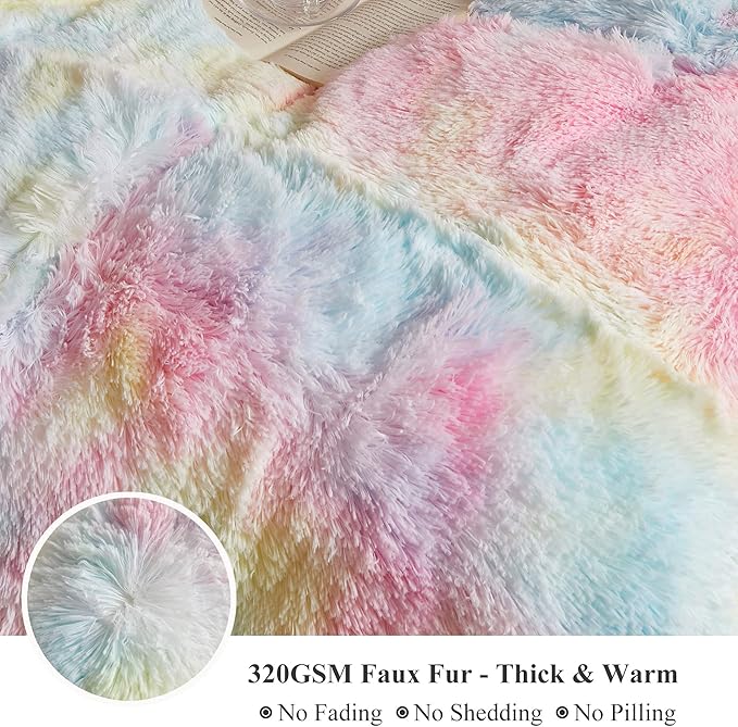 XeGe Luxury Faux Fur Blanket, Rainbow Soft Big Fluffy Throw, Shaggy Plush Decorative Couch Throw, Cute Furry Fuzzy Blanket for Bed Bedroom Living Room Rainbow, 60x90-Ruum Studio Home