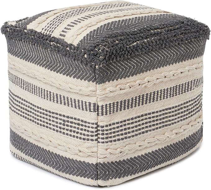 REDEARTH · Tufted Pouf Ottoman with Filler Textured Storage Cube Bean Bag Pouffe Footrest for Living Room, Bedroom, Nursery, Kidsroom; 100% Cotton (17.5"X17.5"X17.5", Precis Descant Gray)-Ruum Studio Home
