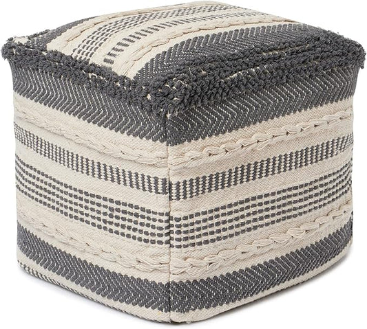 REDEARTH · Tufted Pouf Ottoman with Filler Textured Storage Cube Bean Bag Pouffe Footrest for Living Room, Bedroom, Nursery, Kidsroom; 100% Cotton (17.5"X17.5"X17.5", Precis Descant Gray)-Ruum Studio Home