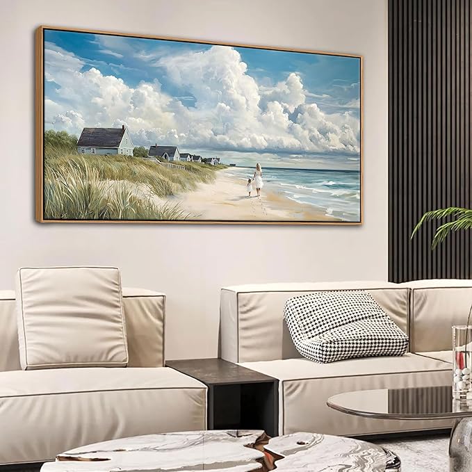 HGUAOA Coastal Canvas Wall Art - Large Landscape Wall Art for Living Room - Ocean and Beach Painting - Blue Artwork for Bedroom Decor - Above Bed Wall Pictures -Beach Theme Print Art-Ruum Studio Home