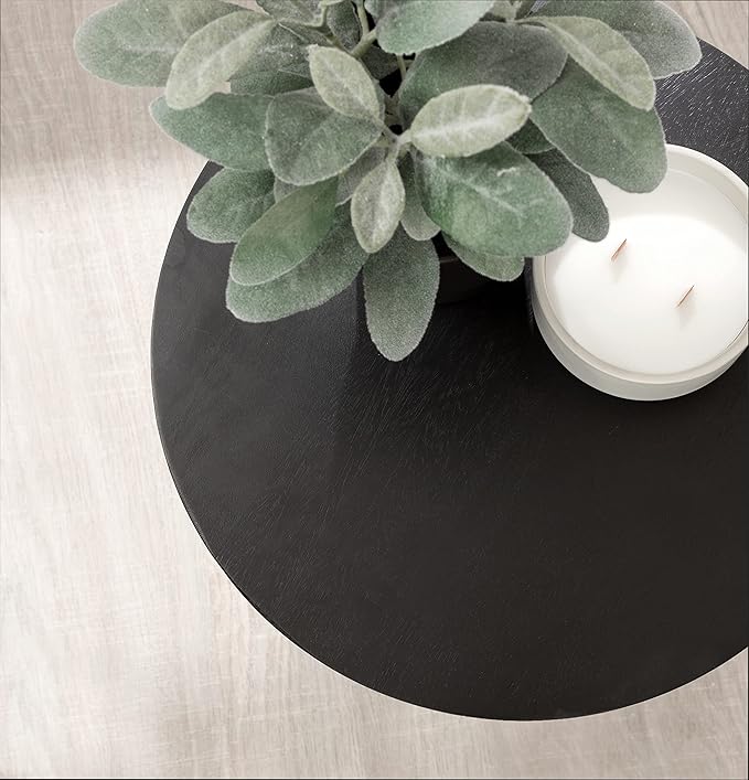 Kate and Laurel Aja Modern Side Table, 15 x 15 x 23, Black, Decorative Modern Geometric Wood Bedroom Nightstand Table with Round Tabletop and Unique Slanted Legs-Ruum Studio Home