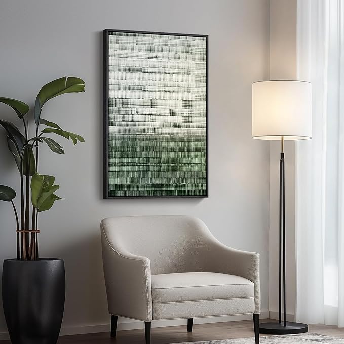 Framed Green Abstract Canvas Wall Art, Modern Art Prints Paintings Artwork for Walls, Minimalist Dark Sage Green Pictures for Living Room Dining Room Bedroom Office Bathroom Wall Decor 24x36 In-Ruum Studio Home