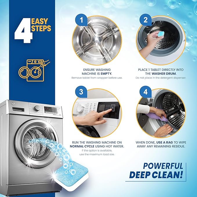 Washing Machine Cleaner Tablets 24 Pack - Deep Cleaning Tablets for Front & Top Load, Works With HE Washers, Removes Residue, Odor & Pet Hair - 12 Month Supply of Washer Cleaner Descalers, Septic Safe-Ruum Studio Home