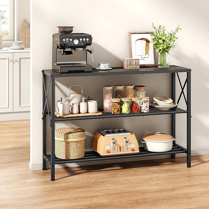 Hoctieon Industrial Console Table, 3 Tier Entryway Table, Hallway Table, Narrow Sofa Table with Shelves, Entrance Table for Entryway, Living Room, Foyer, Hallway, Office, Grey-Ruum Studio Home