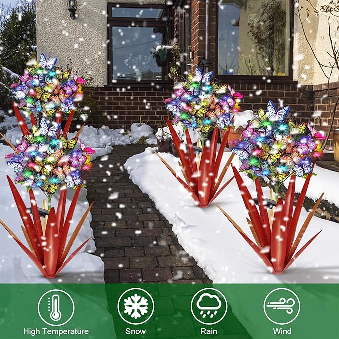 Homight Solar Metal Agave Butterfly Flower Stick Garden Sculpture - Outdoor Christmas Lights, Swaying Solar Lights Gift (2 PCS RED)-Ruum Studio Home