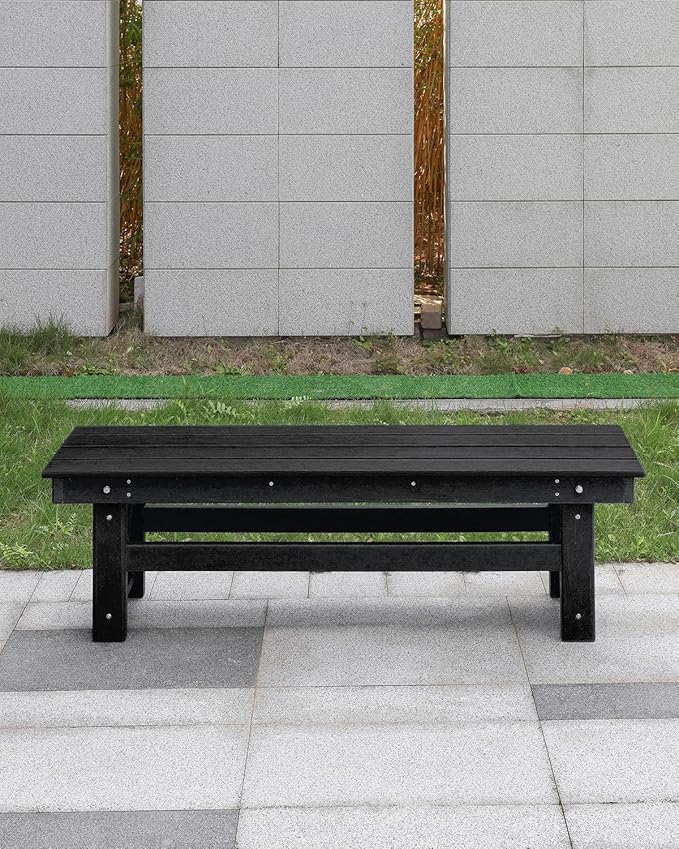 HDPE Outdoor Bench, 55" Patio Bench Outdoor Furniture, Poly Lumber Adirondack Benches, Fade-Resistant HDPE Garden Backless Benches for Park, Poolside, Garden, Porch, Obsidian-Ruum Studio Home