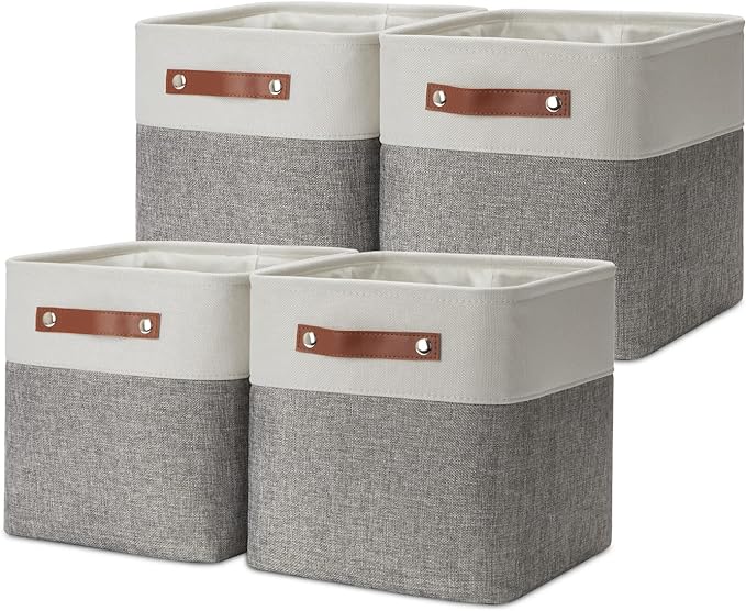 DULLEMELO 11 Inch Cube Storage Bins Fabric Storage Cubes 4 Pack Foldable Cube Storage Baskets for Cube Organizer, Cube Storage Organizer Bins for Home Office Organizer Closet, Shelves, Toy, Nursery-Ruum Studio Home