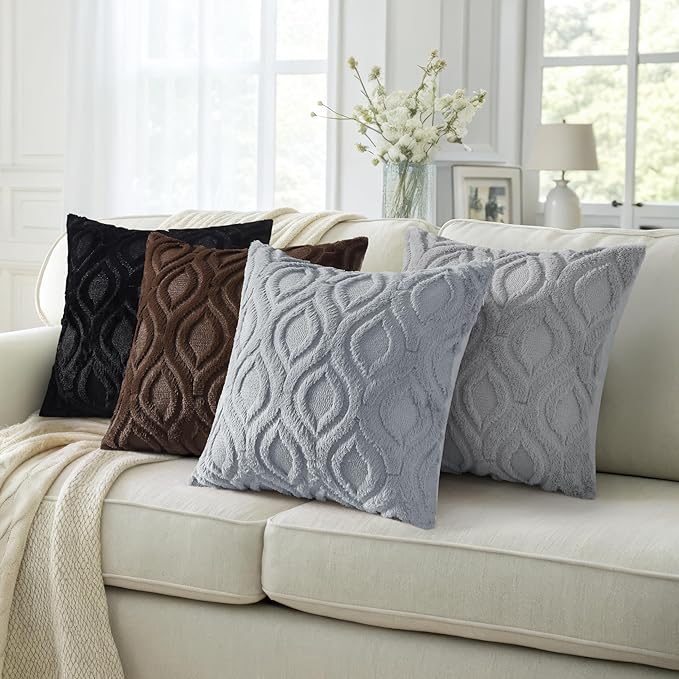 decorUhome Fall Throw Pillow Covers 26x26 Inch Set of 2, Soft Plush Decorative Faux Fur Black Solid Couch Pillow Covers, Accent Farmhouse Neutral Square Euro Pillow Cases for Sofa Bed Living Room-Ruum Studio Home