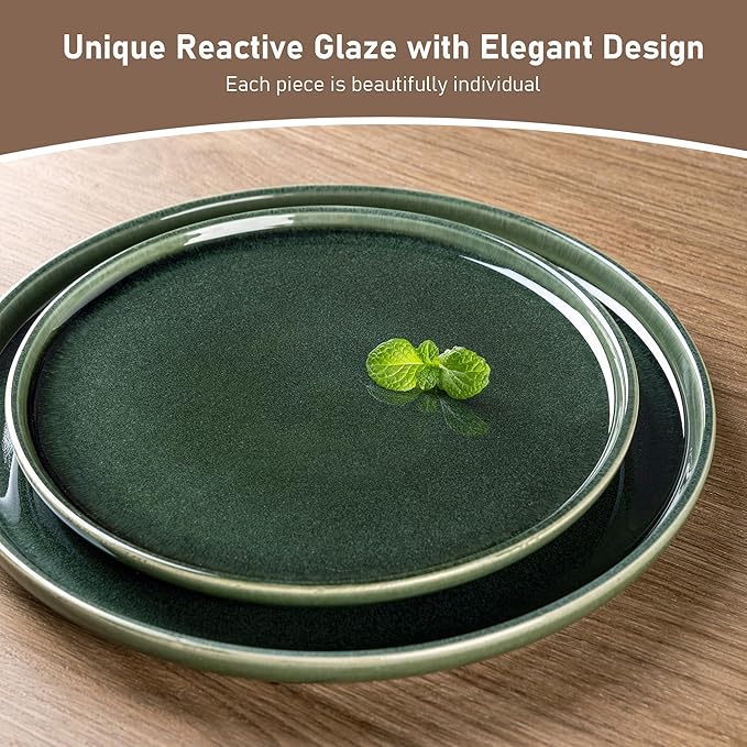 GBHOME Ceramic Dinnerware Sets for 6, 18 Pieces Stoneware Plates and Bowls Sets, Reactive Glaze Dishes -Scratch Resistant, Dishwasher&Microwave Safe, Earth Green-Ruum Studio Home