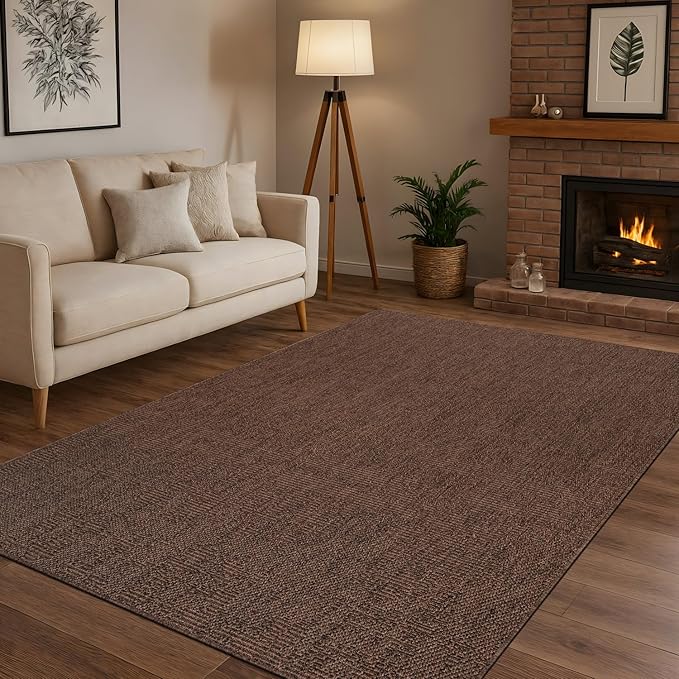 CAMILSON Easy Jute Rug 6x9, Indoor Outdoor Brown Color Fiber Area Rugs for Living Room Patio and Kitchen Rug, Solid Boho Woven Design, Easy-Cleaning, Washable Outside Carpet Alfombras (6 x 9)-Ruum Studio Home