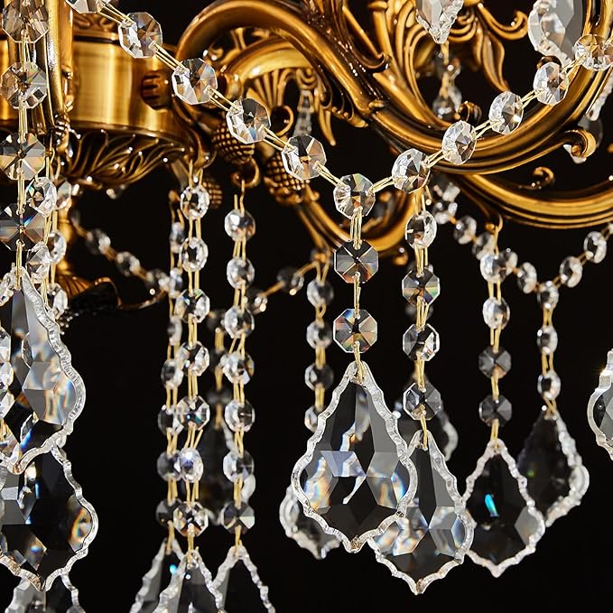 Vintage 8 Arms Crystal Chandelier Candle Light Fixture for Dining Room Living Room Bedroom Hallway Entryway Antique Gold Finish (27"-8 Lights)-Ruum Studio Home