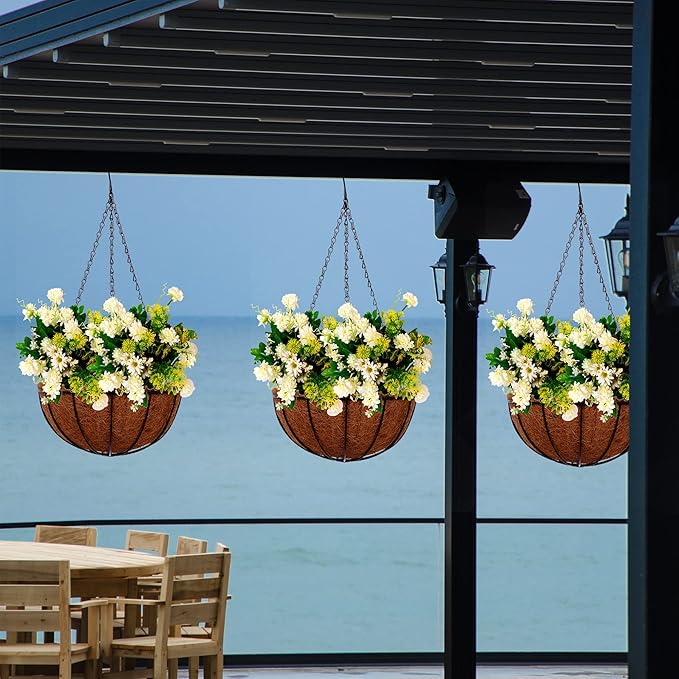 Hanging Planters Basket Outdoor Indoor(14 inch 4 Pack)-Coconut Coir Hanging Baskets for Plants Outdoor,Metal Wire Baskets with Coco Liner Window Box Planters, hanging Flower Pots For Railings…-Ruum Studio Home