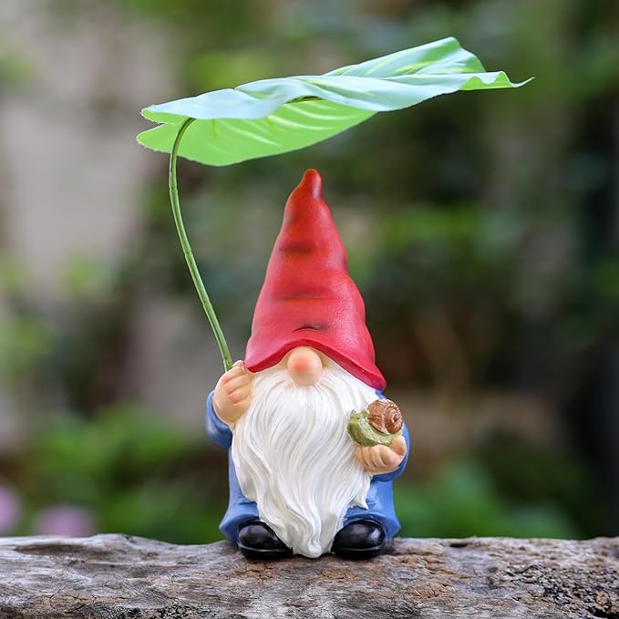 Garden Gnome Statue Decoration with Leaf Umbrella, 7.5” Figurine Ornament for Indoor Outdoor Home Patio Yard Lawn, for Gnome Lovers & Garden Enthusiasts，Mom，Women-Ruum Studio Home