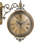 Large Vintage Double Sided Wall Clock with Glass & Metal, Roman and Arabic Numerals, Silent Non-Ticking Battery Operated Antique Clock for Living Room, Office, Hallway Decor (15x18.5 Inch)-Ruum Studio Home