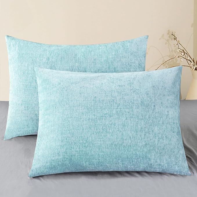 CaliTime Throw Pillow Covers Decorative 20 X 26 Inches Pack of 2 Cozy Chenille Standard Pillow Shams Cases for Couch Sofa Bed Living Room Home Light Blue Grey-Ruum Studio Home