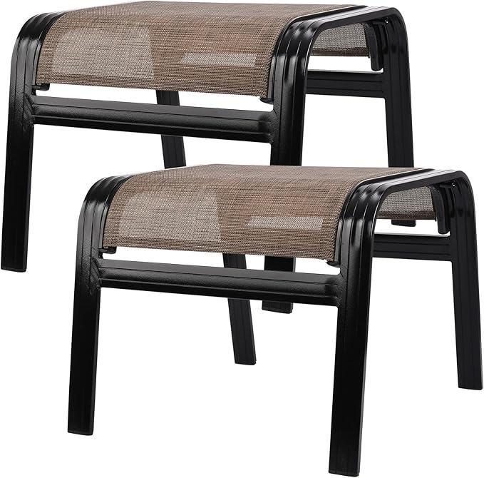 Patio Ottoman Outdoor Footstools Assembled Aluminum Footrest Small Seat for Balcony,Backyard 2 Pack Brown-Ruum Studio Home