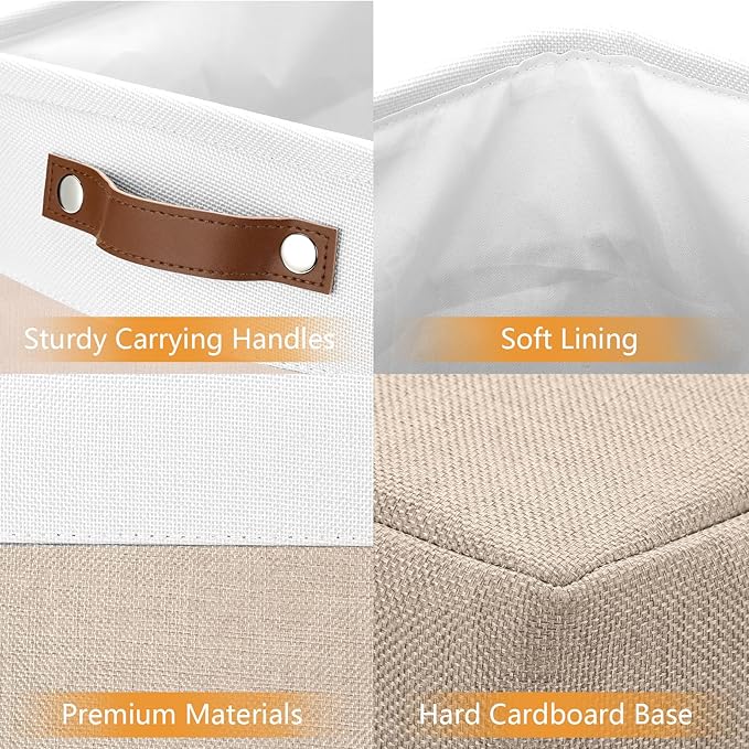 DULLEMELO Large Storage Baskets for Organizing, Canvas Storage Bins Big Baskets With Handles for Shelf Clothes Empty Gift Basket (White&Khaki)-Ruum Studio Home