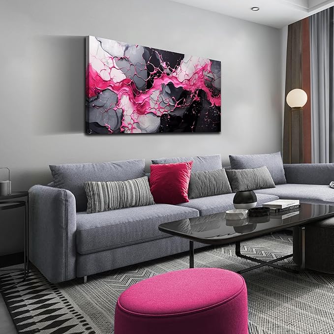 GUGIKA Abstract Wall Art for Living Room, Pink Canvas Wall-Art for Girls Bedroom, Print Paintings, Size 20x40 Inches-Ruum Studio Home