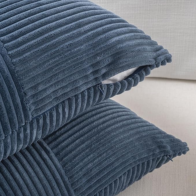 Fancy Homi 2 Packs Dusty Blue Euro Decorative Throw Pillow Covers 26x26 Inch for Bedroom Couch Bed, Rustic Farmhouse Boho Home Decor, Soft Corss Corduroy Patchwork Textured Cushion Case 66x66 cm-Ruum Studio Home