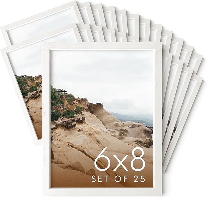 HAUS AND HUES 6x8 White Oak Wooden Picture Frame - Set of 25 6x8 Poster Frame - Premium Oak, Vertical Hang, Shatterproof Plexiglass - Ideal for Home, Room, Office (6x8-inch, White, Set of 25)-Ruum Studio Home