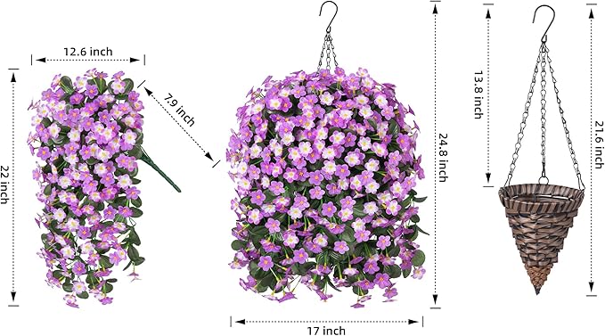 Artificial Fake Hanging Flowers with Basket for Outdoor Decoration,UV Resistant Faux Silk Light Fuchsia and Fuchsia Orchid Flowers Vines in Planter Realistic Hanging Baskets for Home Porch Garden-Ruum Studio Home