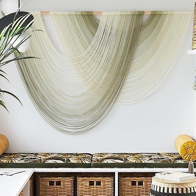 Macrame Wall Hanging Boho Wall Decor Tapestry Dip Dyed Ombre Moss Green Handmade Wall Art Woven Cotton Rope Backdrop with for Bedroom Living Room, 57" W x 39" L-Ruum Studio Home
