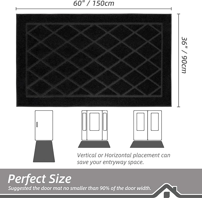 BEQHAUSE Dirt Trapper Door Mat 36" x 60", Doormat Non-Slip Entryway Rugs Washable, Dog Door Mat Stain Resistant and Absorbent Welcome Floor Mat for Front Back Door, Muddy Wet Shoes & Paws, Black-Ruum Studio Home