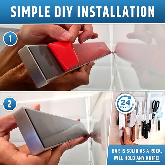 Strong Adhesive (No Drill) Magnetic Knife Holder for Wall - Professional 17 Inch Knife Strip - No Screws Needed - Adhesive Backing - Stainless Steel Knife Bar (Upgraded Version – Will Not Fall)-Ruum Studio Home