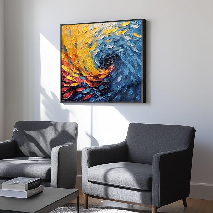 Large Framed Blue Modern Abstract Wall Art for Living Room, Minimalist Canvas Paintings Artwork for Walls, Blue Yellow Art Prints Pictures for Hallway Bedroom Office Wall Decor -30x30 Inch-Ruum Studio Home