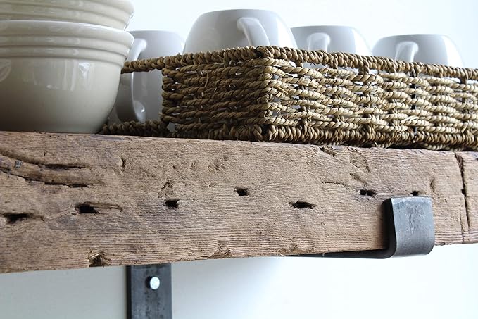 Urban Legacy Reclaimed Barn Beam Deep Shelves | Deep Shelves with Brackets Included, Set of 2 | (Natural Full Profile Bracket, 48" x 11" x 3")-Ruum Studio Home