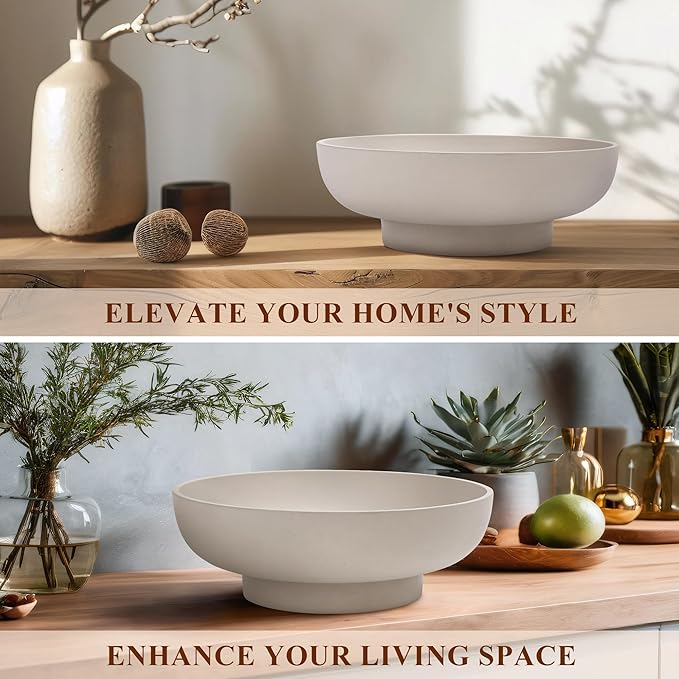 Large Decorative Concrete Bowl, Modern Handicraft Bowls for Home Decor, Decorative Fruit Bowl for Kitchen Counter, Stylish Key Bowl for Entry Table, Gray-Ruum Studio Home