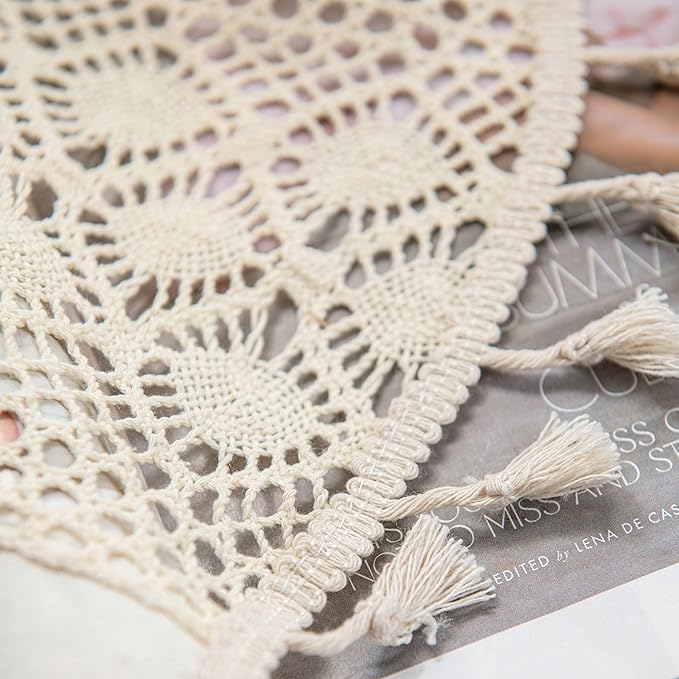 Sutuo Home Boho Curtain Crochet Dots Patchwork Semi-Blackout Bohemian Handmade Tassels, Rod Pocket Window Treatment Vintage Rustic Farmhouse Drapes for Living Bedroom, 1 Panel 59" W x 96" L, Beige-Ruum Studio Home