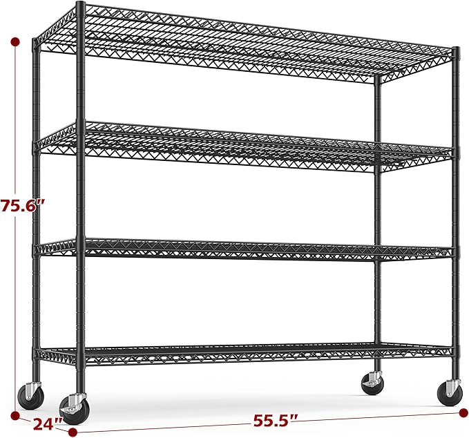 REIBII 55.5''W Storage Shelves 2500LBS Wire Shelving Unit with Wheels Heavy Duty Metal Shelves for Storage Adjustable Garage Storage Rack Pantry Shelf Kitchen Shelving, 75.6" H X 55.5''W X 24" D, 3PCS-Ruum Studio Home