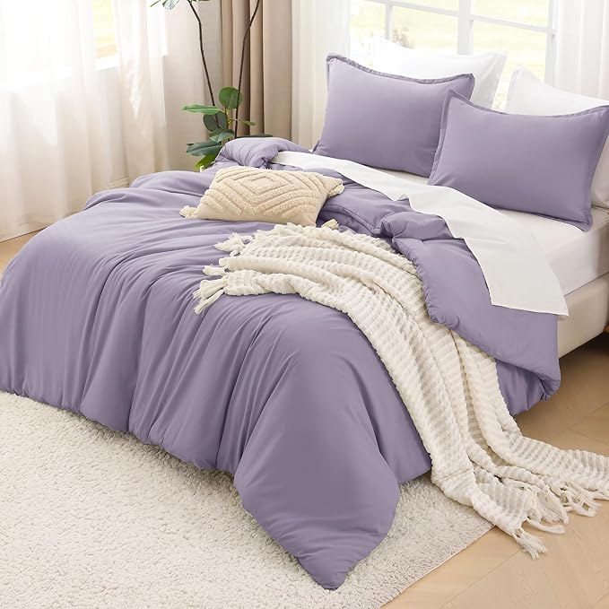 Litanika Grayish Purple Comforter Set Twin/Twin XL Size, 2 Pieces Lightweight Solid Bedding Comforter Set, All Season Fluffy Bed Set (66x90In Comforter & 1 Pillowcase)-Ruum Studio Home