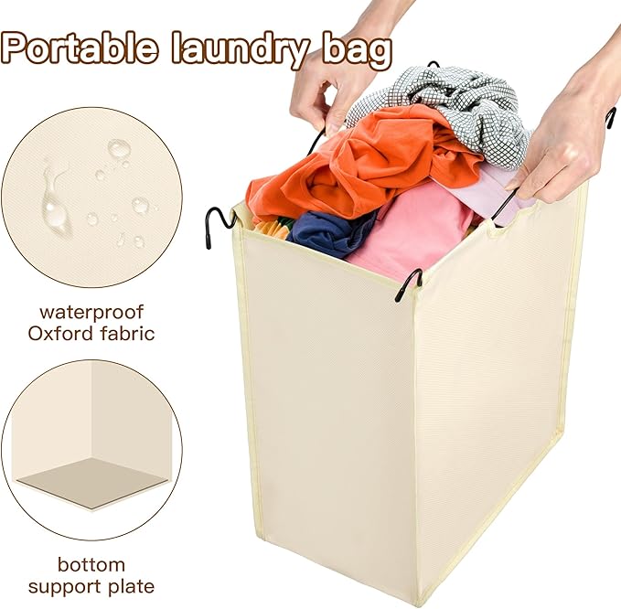 MYOYAY 3 Section Laundry Sorter with Garment Hanging Bar Rack Foldable Ironing Board, Laundry Basket Organizer Heavy Duty Laundry Hamper Rolling Cart with Lockable Wheels and 3 Removable Bags-Ruum Studio Home