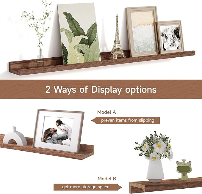 Picture Ledge Shelf for Wall, Floating Shelves Set of 4, 36 Inch Long Nursery Book Shelves for Toys Storage, Kids Bookshelf Wall Mounted for Books Photo Frames, Walnut-Ruum Studio Home