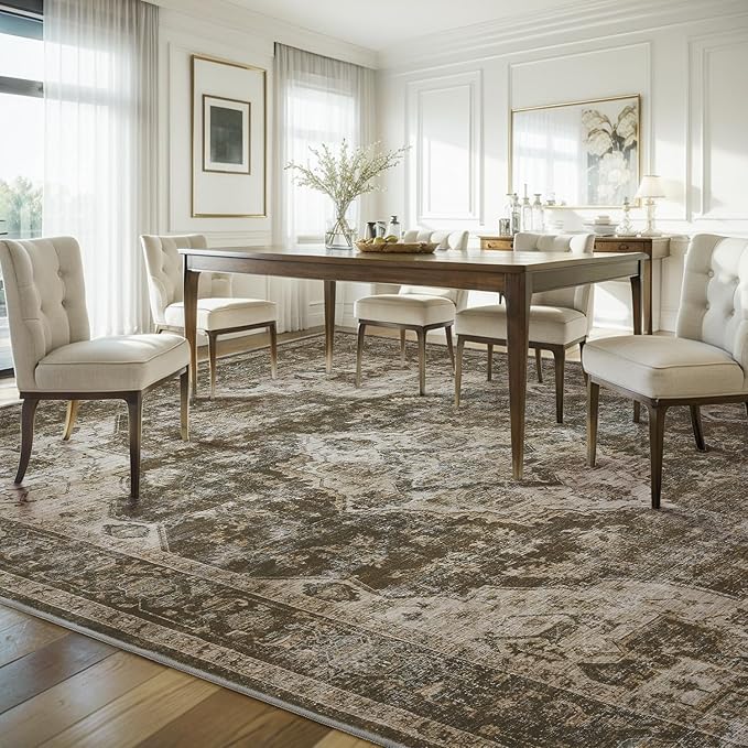 AMOAMI-Area Rug 5X7 Rugs for Living Room-Vintage Soft Coffee&Brown Rugs for Bedroom-Non Slip Carpet-Machine Washable Rug for Dining Room Living Room Bedroom Office Under Table-Ruum Studio Home