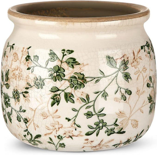 Vintage Planter Large Ceramic Plants Pot Green Pink Pastoral Floral Ice Crack Cottage Scroll Vase Flower Vase Pot Indoor Plants Home Kitchen Decor Farmhouse Antique Decorative Gifts-Ruum Studio Home