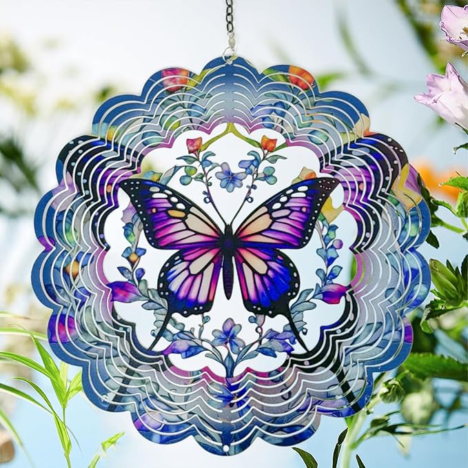 Wind Spinners Outdoor Butterfly Decorations - Birthday Gifts for Women Mom Grandma, Butterflies Hanging Wind Spinner 12 inch 3D Wind Sculptures for Garden Decor for Outside, Patio, Yard, Outdoor-Ruum Studio Home