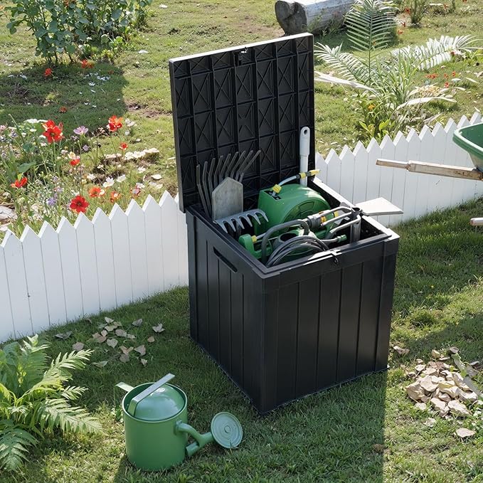 51 Gallon Resin Deck Box, Lockable Patio Outdoor Storage Box for Furniture, Garden Tools and Tools Storage, Waterproof Outside Storage Boxes - Black-Ruum Studio Home