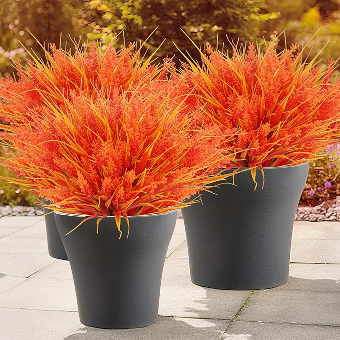 Geegoods 24 Bundles Artificial Fall Flowers Outdoor – Faux Lavender Flowers with Monkey Grass UV Resistant Plastic Faux Plants for Garden Porch Patio Home Decor, Autumn Color-Ruum Studio Home