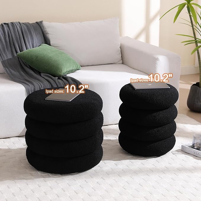 ONEVOG 16 Inch Small Ottoman Foot Rest, Sherpa Storage Ottoman for Toys, Black Vanity Stool Soft Tufted Fabric Pouf, Footstool Seat for Living Room, Dorm, Bedroom-Ruum Studio Home