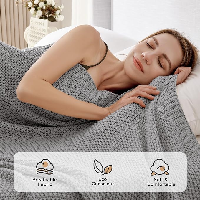 Joydeco Chunky Cable Knit Throw Blanket, Lightweight 100% Cotton Soft Cozy Throw Twin Blanket for Couch Bed and Sofa, Rustic Breathable Farmhouse Blanket Gift for Women Men(Grey, 51"x63")-Ruum Studio Home