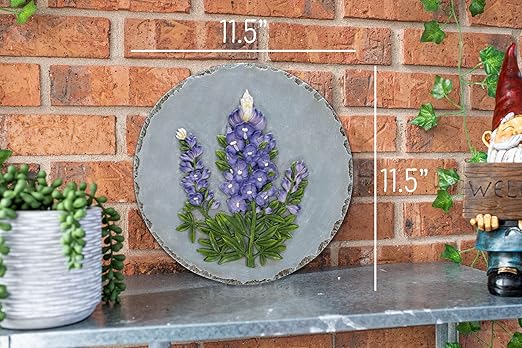 NAT & Jules Floral Colorful Dimensional Indoor Outdoor 12 inch Round Cast Resin Decorative Garden Stepping Stone, Patio, Walkway Sculpture Yard Art, Bluebonnet-Ruum Studio Home