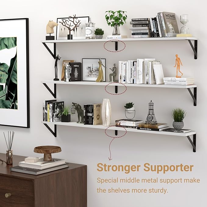 Heimlove 48 Inch Large Wall Bookshelves Set of 3, Wall Mounted Bookshelves,Heavy Duty Wooden Shelves for Living Room,Bedroom,Kitchen,Laundry Room Storage & Decor-Ruum Studio Home