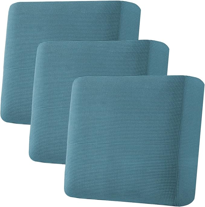 H.VERSAILTEX Super Stretch Individual Seat Cushion Covers - Sofa & Couch Cushion Slipcover Sets - Thick Jacquard Textured Twill Fabric (3 Piece XL Sofa Cushion Covers, Storm Blue)-Ruum Studio Home