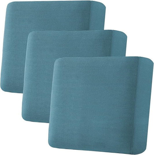 H.VERSAILTEX Super Stretch Individual Seat Cushion Covers - Sofa & Couch Cushion Slipcover Sets - Thick Jacquard Textured Twill Fabric (3 Piece XL Sofa Cushion Covers, Storm Blue)-Ruum Studio Home