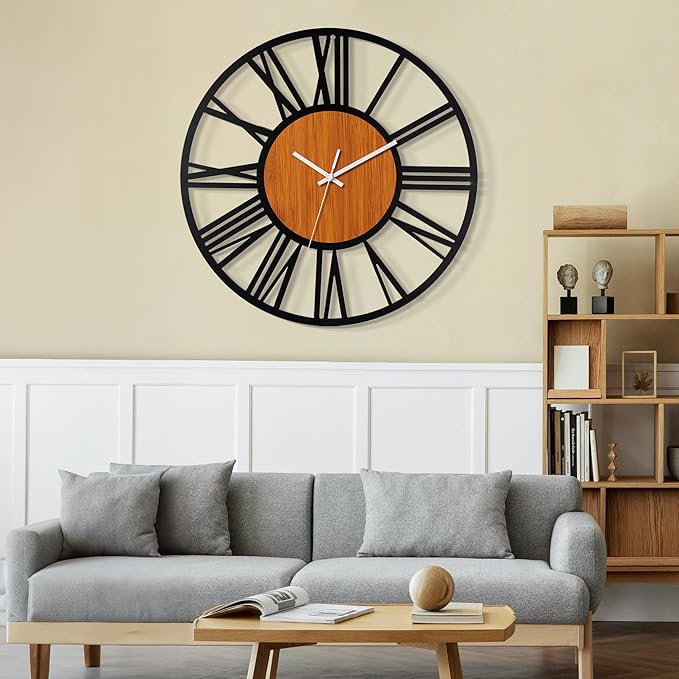 LEIKE 30" Oversized Large Wall Clocks,Silent,Non Ticking,Battery Operated Modern Round Big Wood Decorative Metal Wall Clock for Living Room, Bedroom,Kitchen,Farmhouse,Office Decor - Black,30 Inch-Ruum Studio Home
